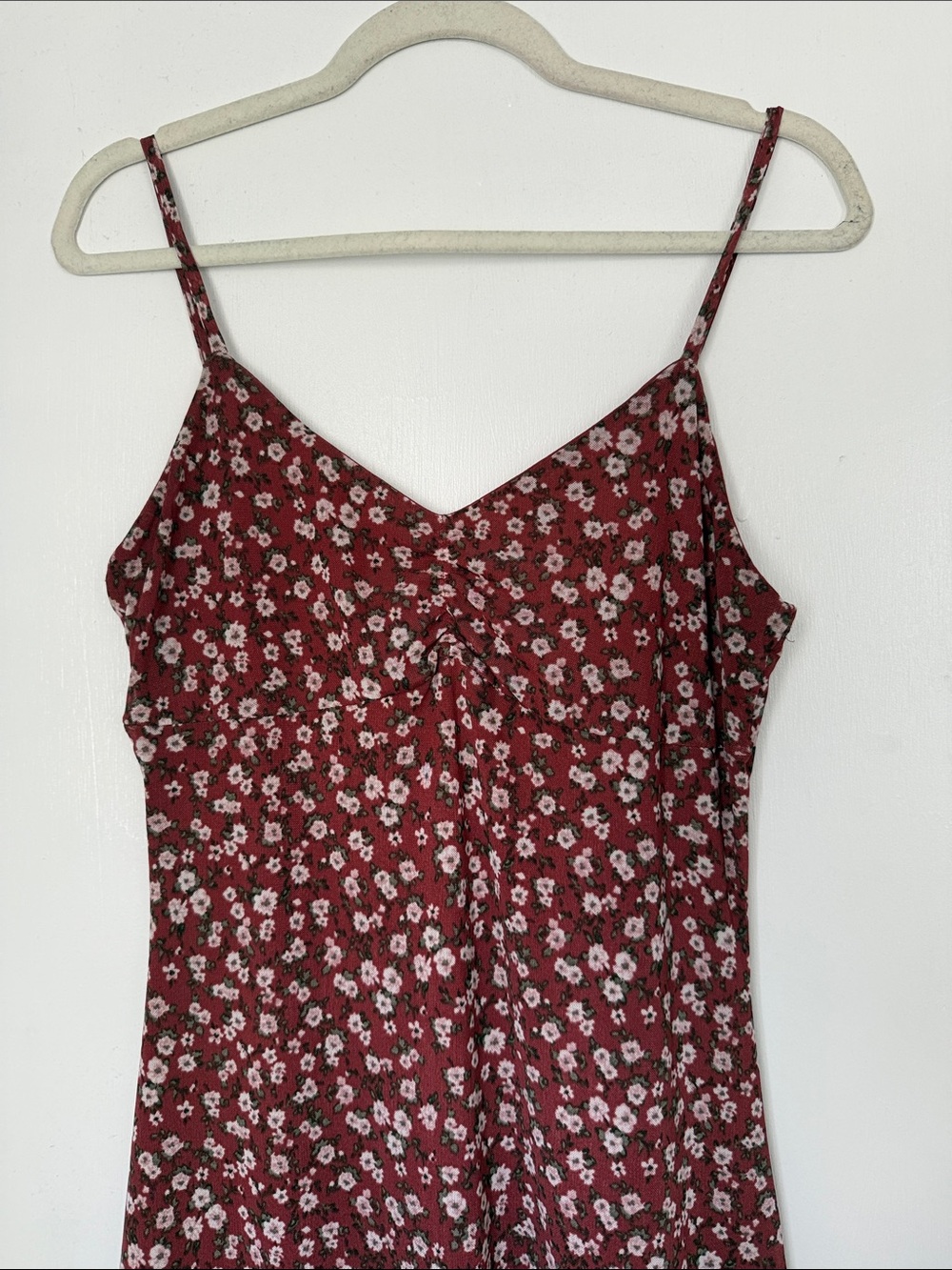 Floral Spaghetti-Strap Dress in Burgundy